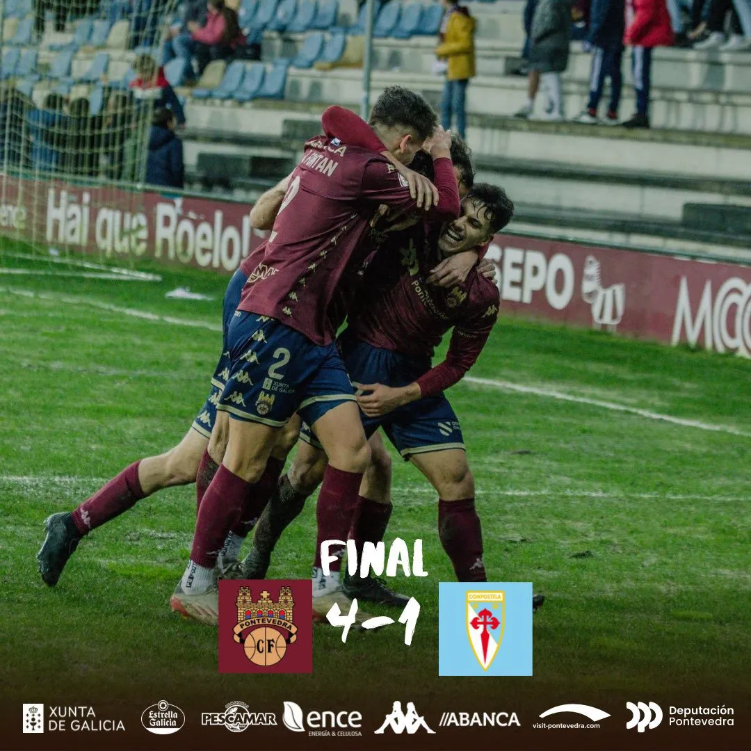El Pontevedra hace los deberes y golea al Compos en Pasarón (4-1)