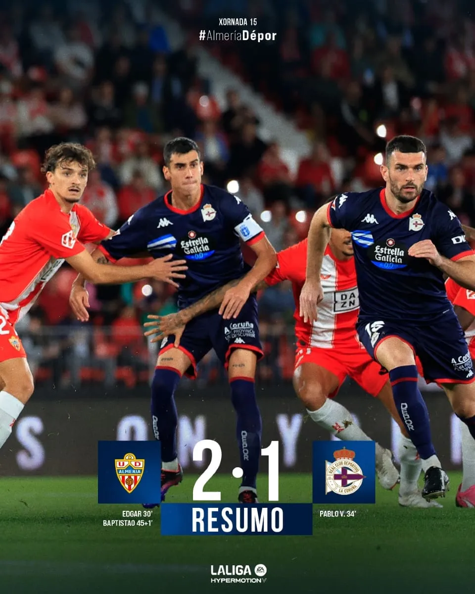 El Deportivo cae en Almería en un partido marcado por las bajas