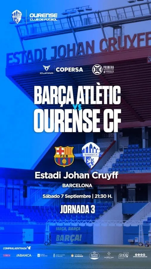 El Ourense CF busca brillar en el Estadi Johan Cruyff ante el poderoso Barcelona B