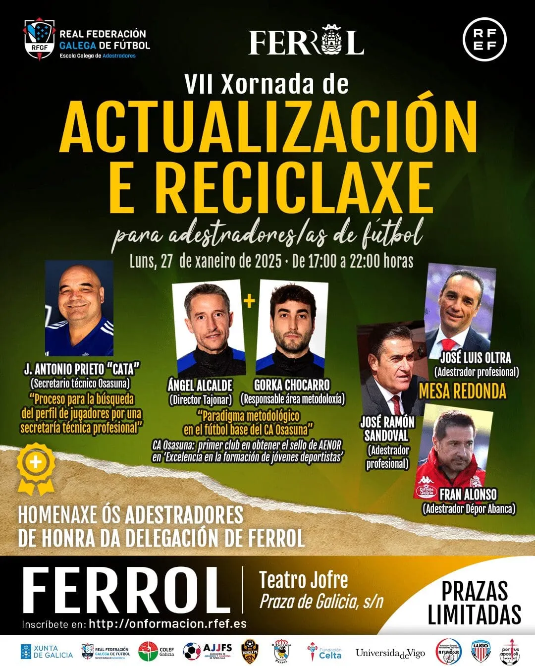 El Teatro Jofre de Ferrol reúne a la élite del fútbol en la VII Jornada de Actualización para Entrenadores