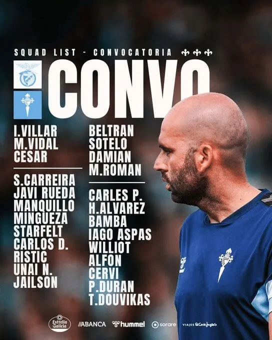 El Celta debuta en pretemporada ante el Benfica (Convocatoria)
