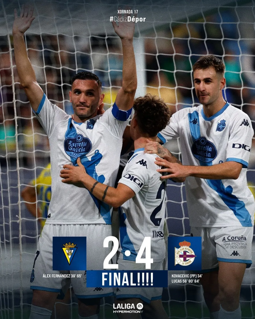 Lucas Pérez lidera un heroico triunfo del Deportivo ante el Cádiz