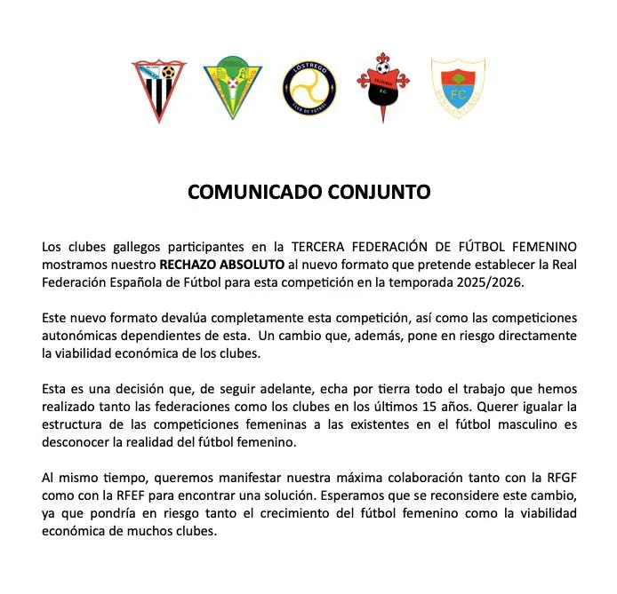 💣 "Golpe al fútbol femenino gallego: los clubes estallan contra el nuevo formato de la Tercera Federación"