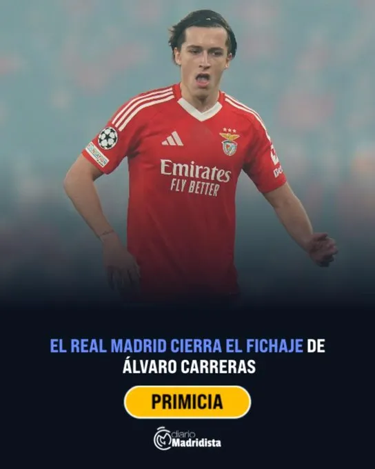El ferrolano Álvaro Carreras jugará en el Real Madrid ⚪️✍️: acuerdo cerrado con el Benfica por 45 millones 💶