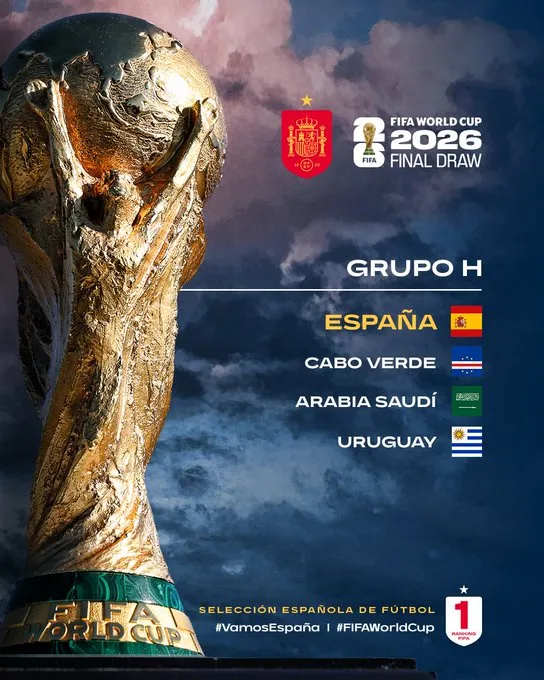 ¡España sonríe en el sorteo! 🇪🇸🔥 Grupo H “a tiro” con Uruguay, Arabia Saudí y Cabo Verde