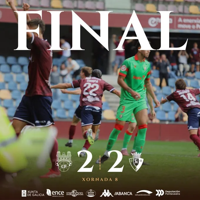 💥 Pasarón explota en el descuento: el Pontevedra rescata un punto épico ante Osasuna Promesas (2-2)