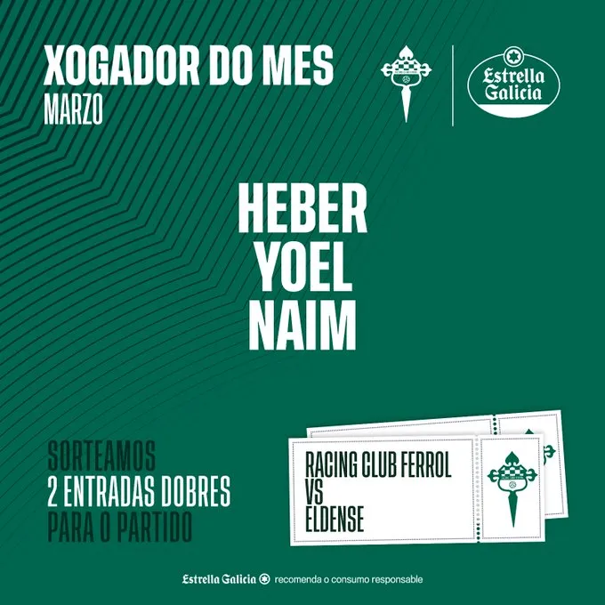 Yoel lidera con claridad la votación a Xogador Estrella de marzo en el Racing de Ferrol