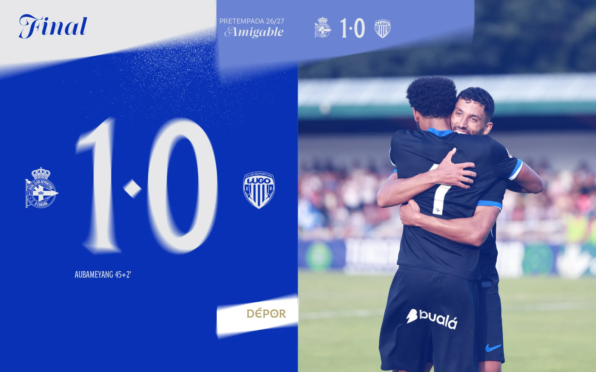 Aubameyang se estrena y decide el derbi amistoso entre Deportivo y Lugo