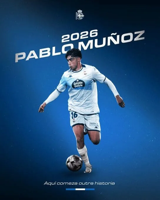 Pablo Muñoz, con ficha del filial, renueva con el Deportivo hasta 2026